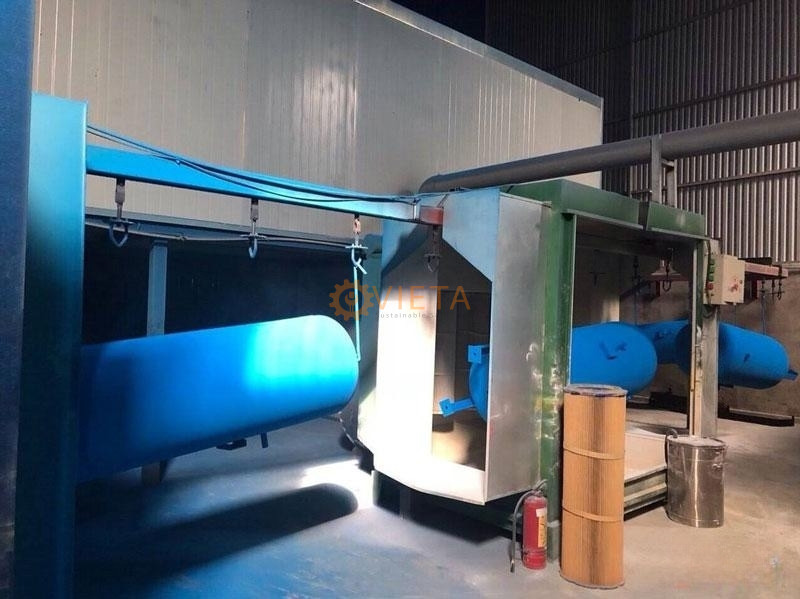 Dây chuyền sơn tĩnh điện chất lượng cao được áp dụng cho bình chứa khí nén của Việt Á