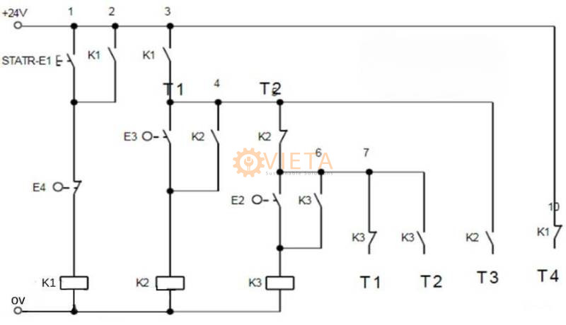 Hình 3. Sơ đồ chuyển mạch điều khiển khí nén 4 tầng